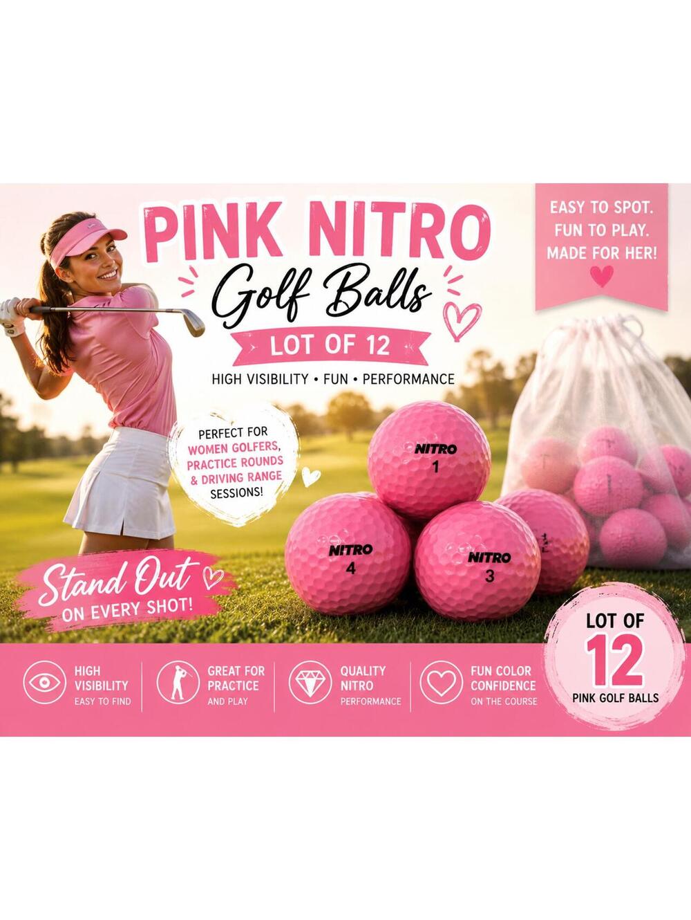 Lot of 12 pink Nitro golf balls.
